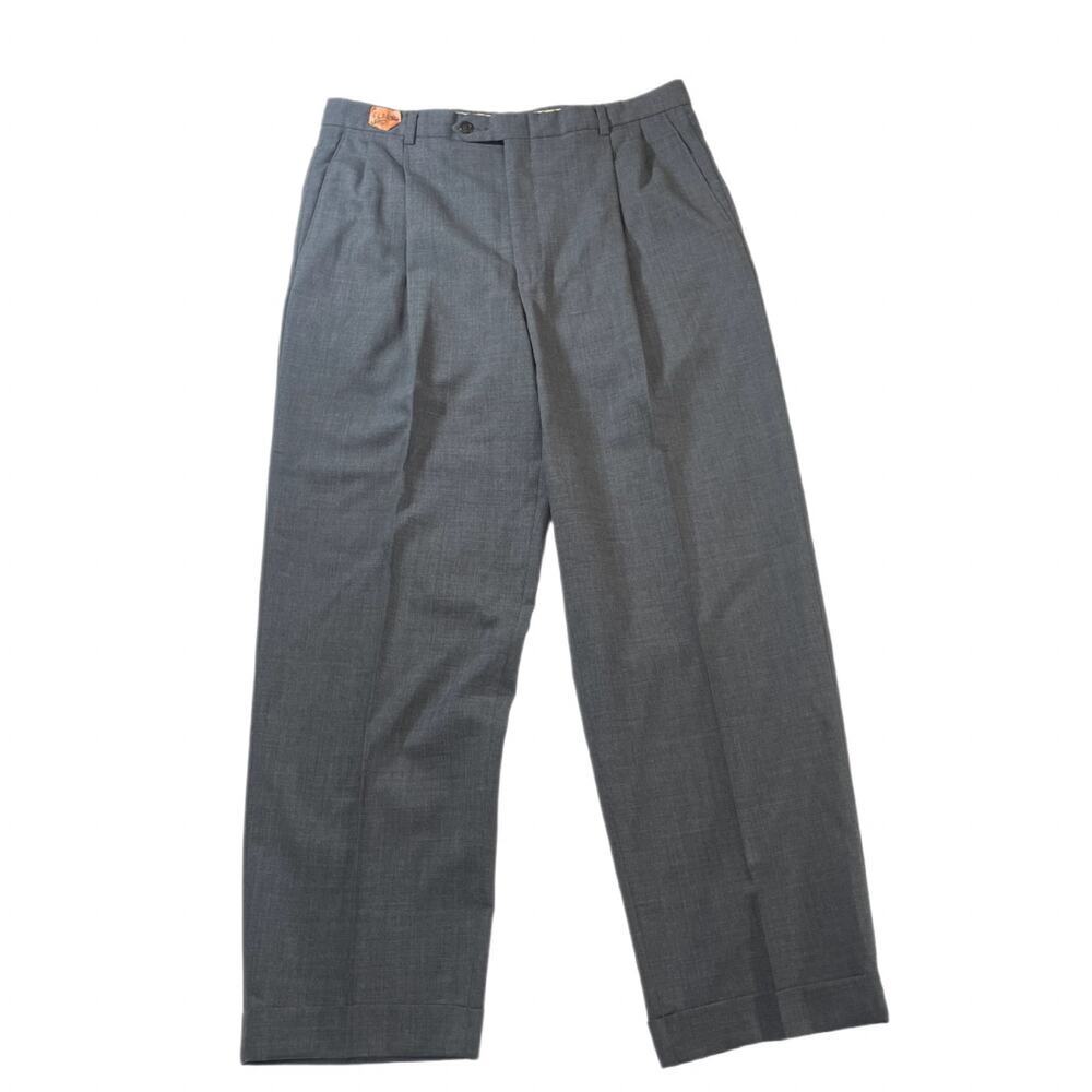 Hart Schaffner Marx Men’s Gray Wool Pleated Cuff Dress Pants Trousers 34